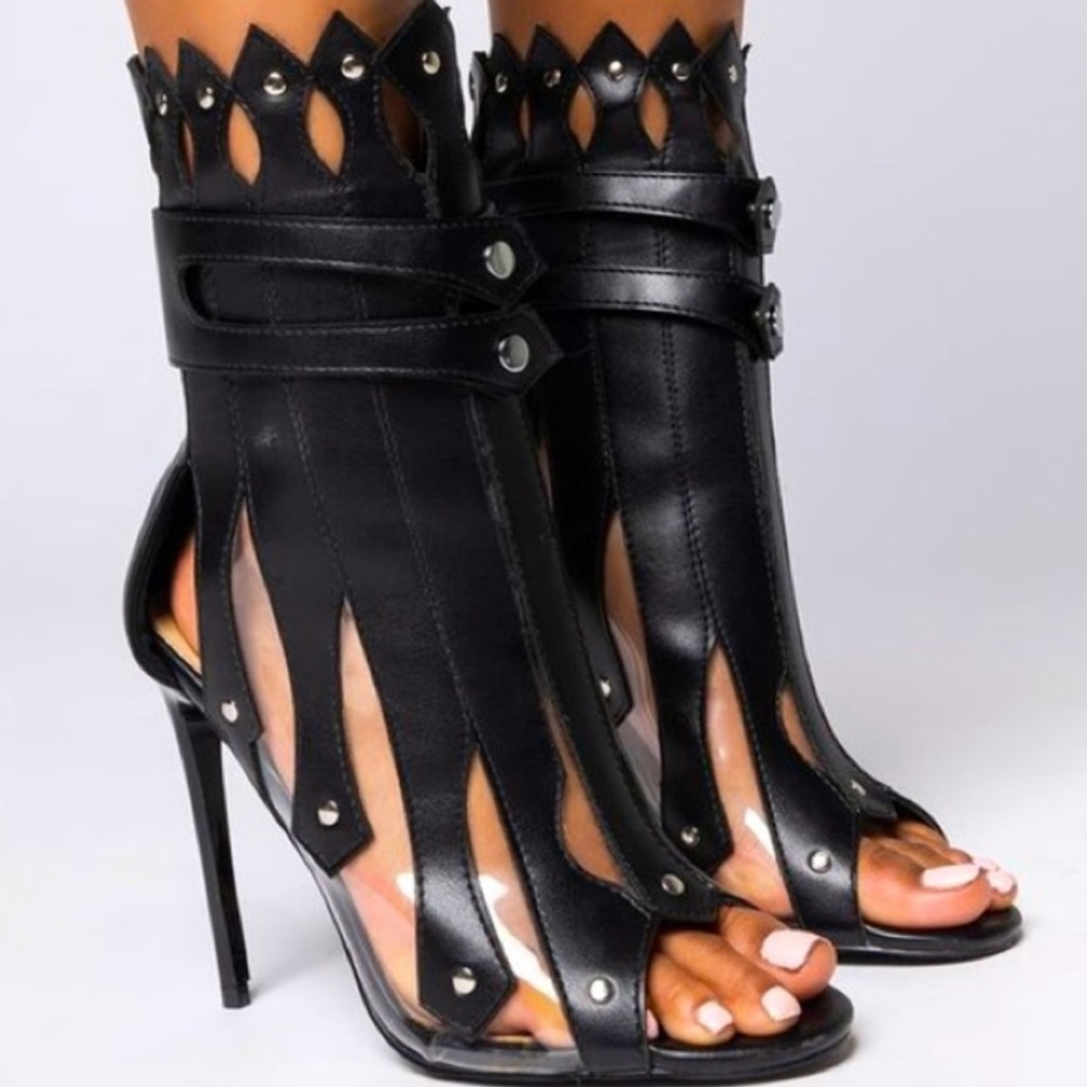 Azalea Wang Black Faux Leather Gladiator Heel 8